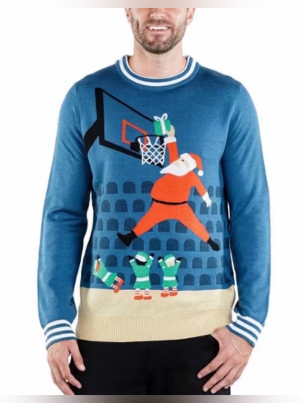 Tipsy Elves Men’s Jingle Baller Ugly Christmas Sweater Large Santa Basketball